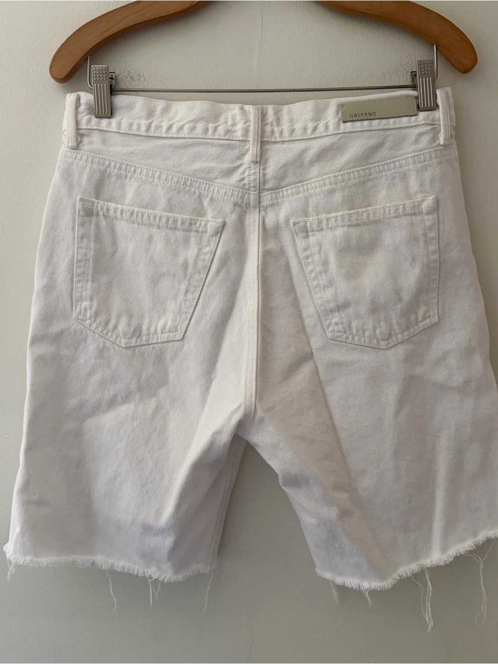Grlfrnd Marjan Denim Long Shorts White Denim Distressed Bermuda Size 28